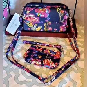 Vera Bradley Midnight Wildflowers Design NWT Floral Women's Bag Set